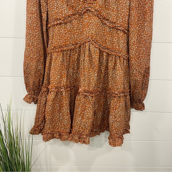 NWT Lulu's Admire You Rust Floral Print Ruffled Long Sleeve Dress L - Picture 7 of 14